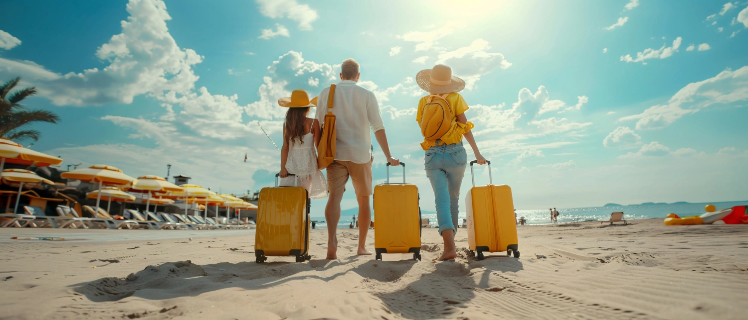Travelers on beach